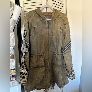 Free People Golden Quills Embellished Military Jacket